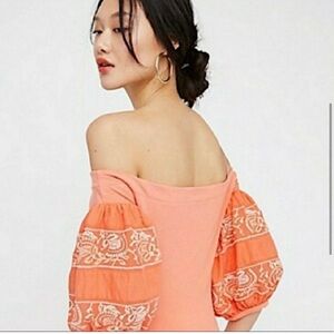 Free People Orange Off-Shoulder Top with Embroidery rocks with it